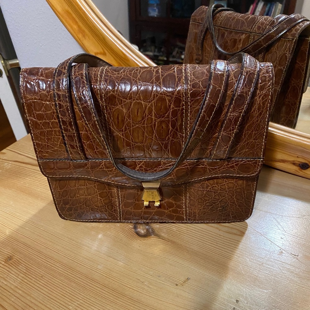 Brown crocodile purse and belt